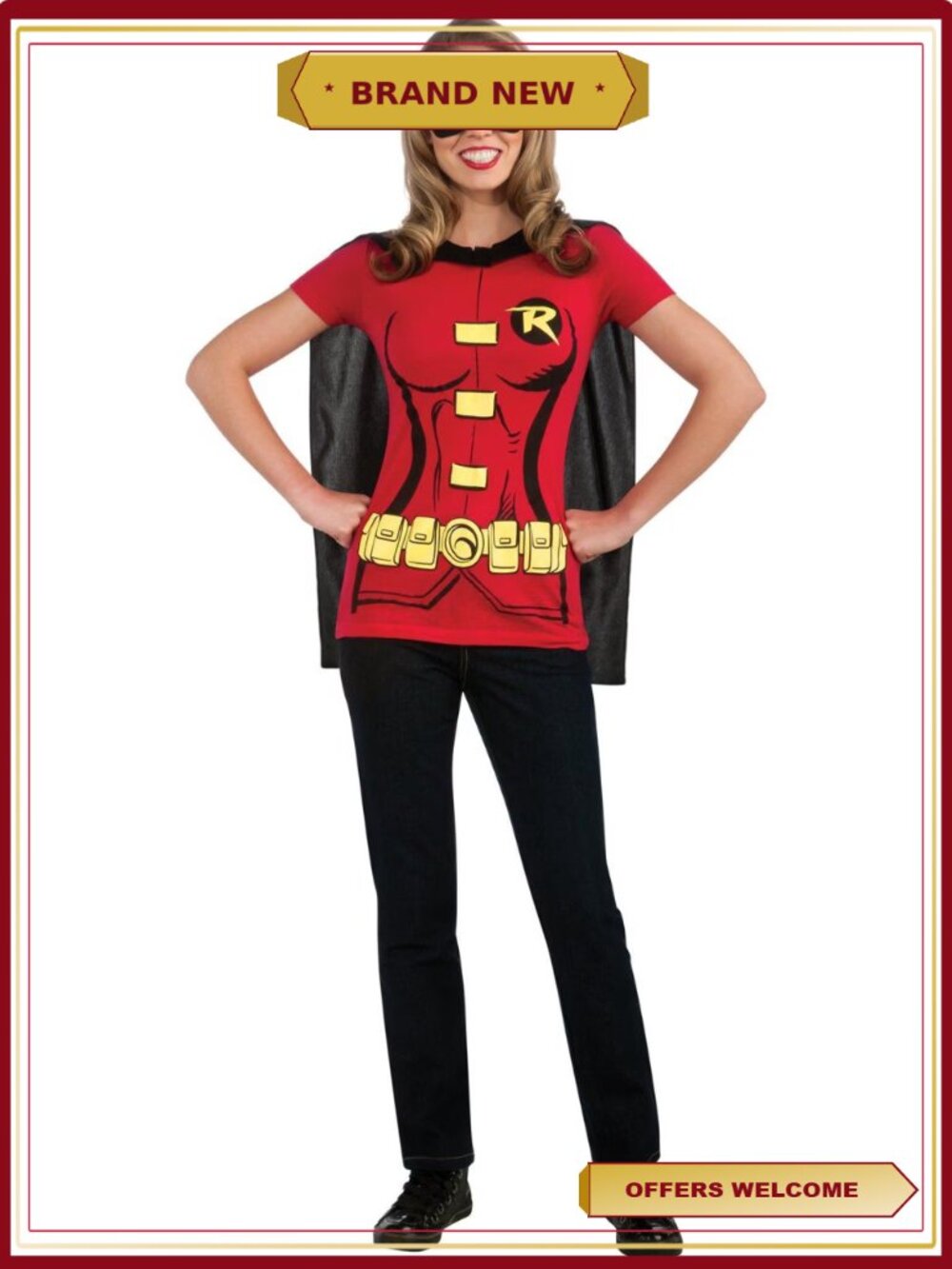 DC Comics Robin Costume Top Adults Medium Detachable Cape Eye Mask